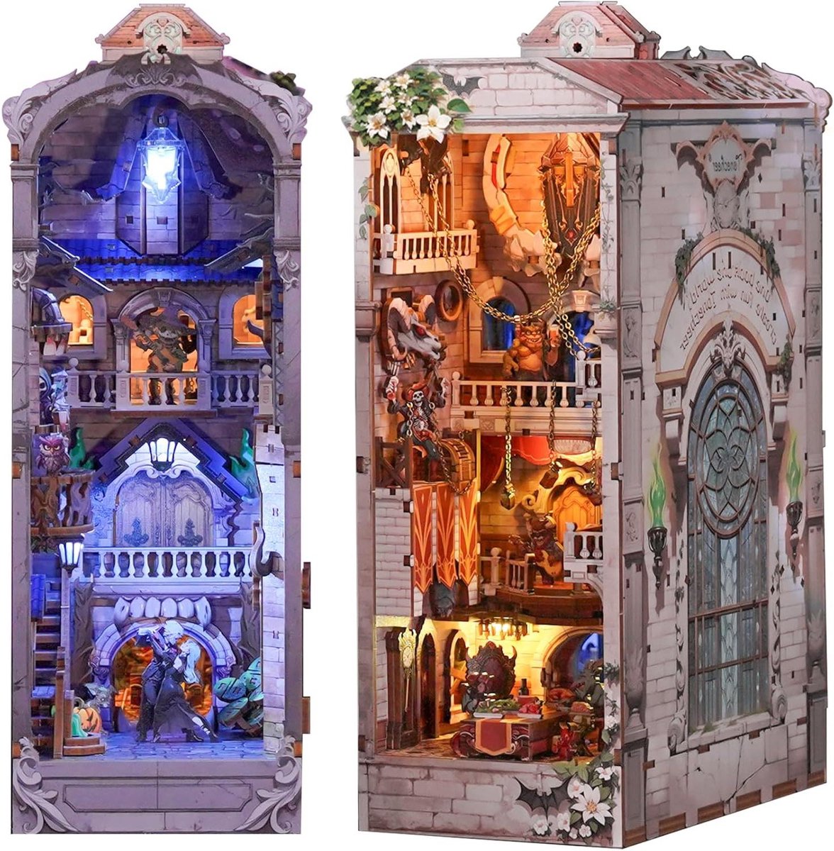Houten Puzzel - Miniatuur Huis - Boekenplank Decoratie - Dubbelzijdig Ontwerp - 28.3 cm - Monster Carnaval