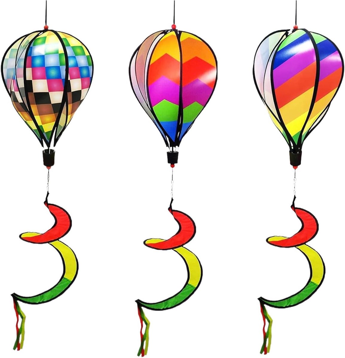 Garden Windmills, Decorative Windmill with Rotation Mechanism, Set of 3 Decorative Windmills with Hot Air Balloon for Hanging Outdoors, Courtyard, Patio, Lawn