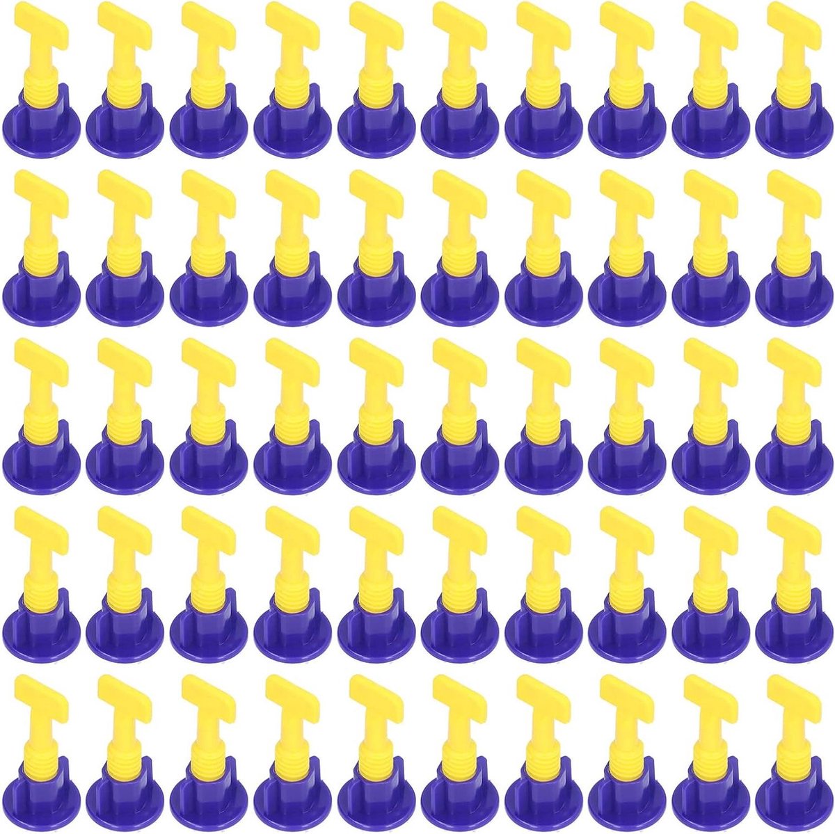 Tegelnivelleringssysteem - Vloernivelleerder Tegelzetter - Vloeren Egaliseren - Roestvrijstalen Pinnen - 50 stuks - Blauw Geel