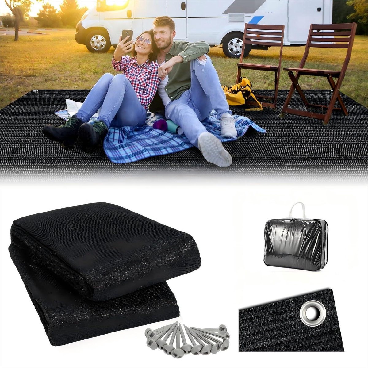 Voortenttapijt Camping - Luifeltapijt Tenttapijt - Buitenactiviteiten - Ademend Antislip - 300 x 300 cm - Zwart