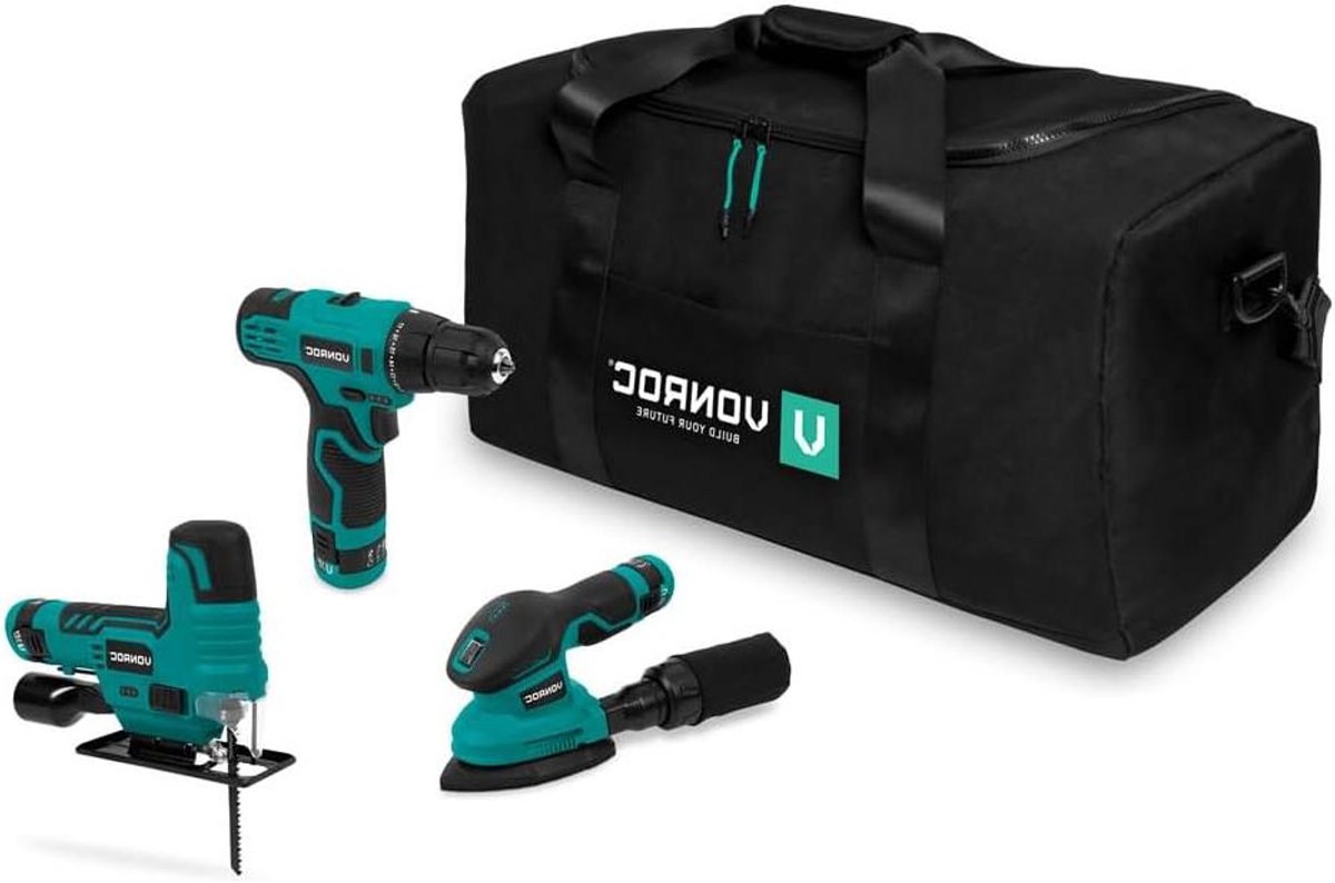 Gereedschapsset 12V - Draadloze set Elektrisch gereedschap - Doe-het-zelf projecten - 3-in-1 functie - 3x accu - Grijs