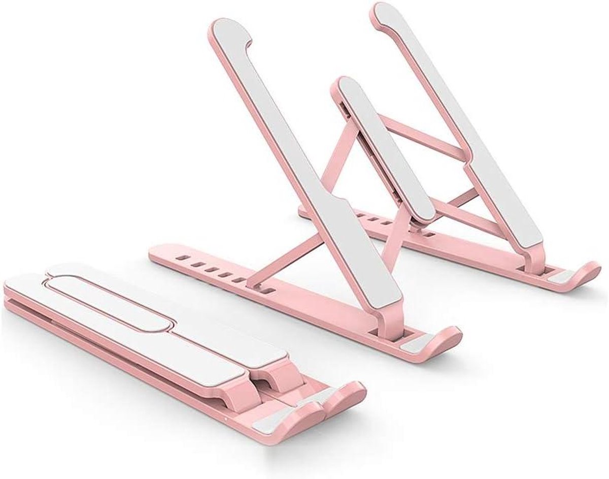 Laptop Tablet Standaard - Laptop Houder Riser - Ergonomisch Werken - Stabiele Driehoekige Structuur - 10-16 cm Verstelbaar - Roze