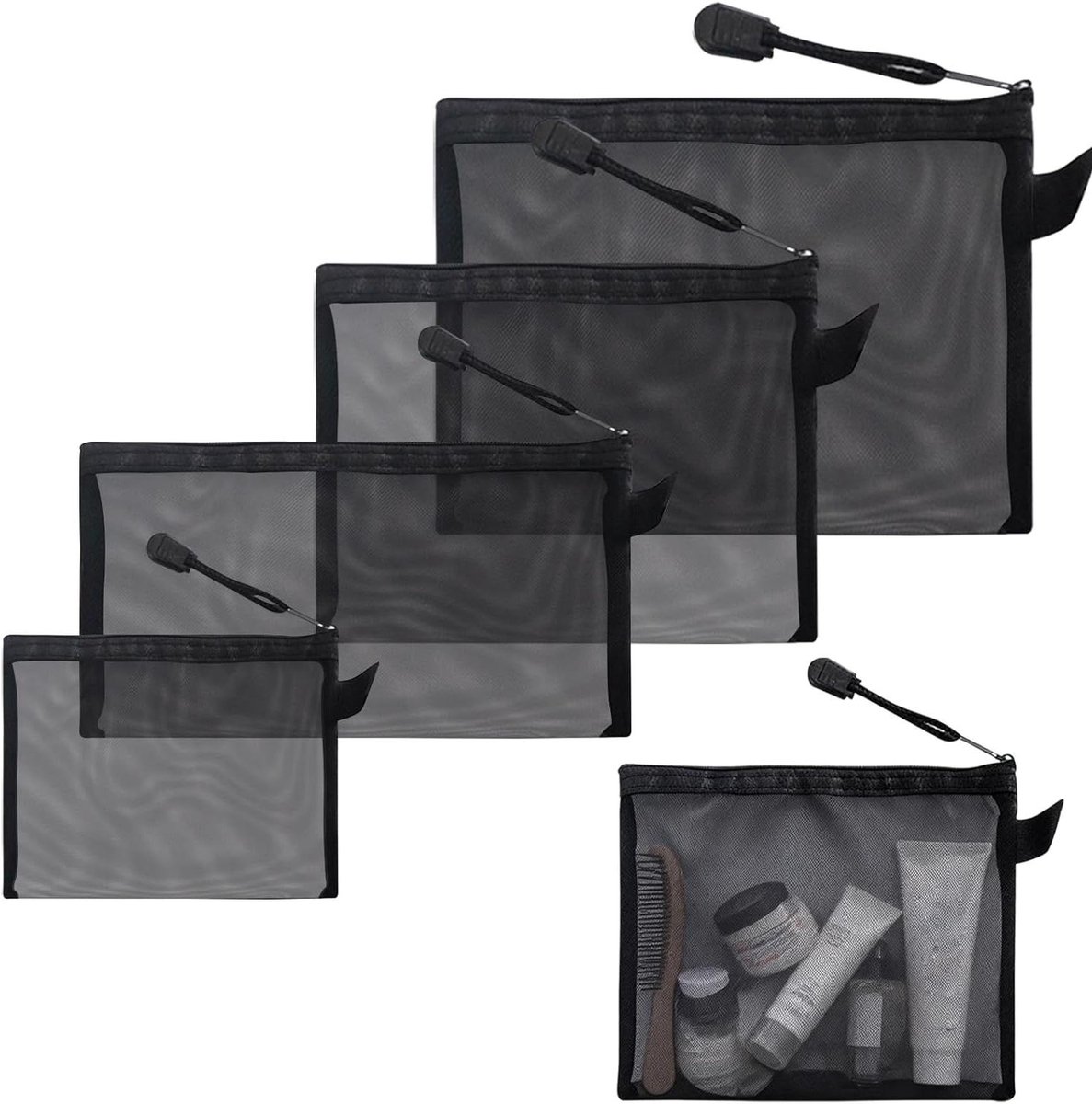 Mesh Opbergzakjes - Nylon Portemonnee - Dagelijkse Organisatie - Vier Handige Maten - 4 Stuks - Zwart