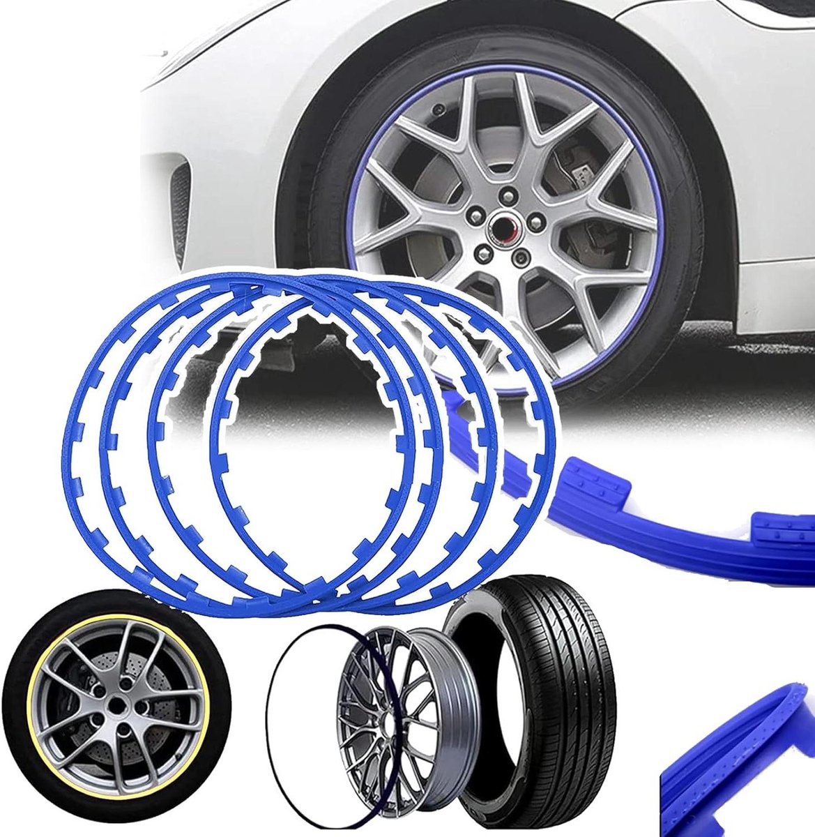 Velgbeschermers Set - Wielrand Bescherming - Velgen Beschermen - Duurzaam Nylon Materiaal - 16-21 inch - Blauw