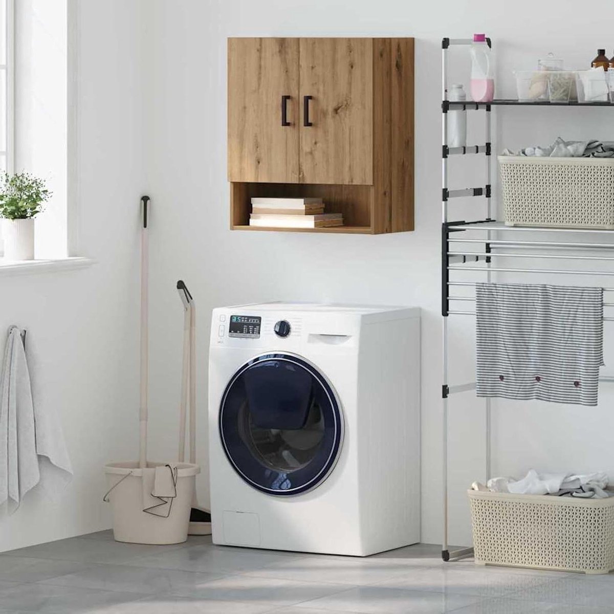 Wandkast Hout - Opzetkast Keuken - Netjes Opbergen - Vochtafvoerend Materiaal - 60 x 31 x 70 cm - Eiken Ambachtelijk