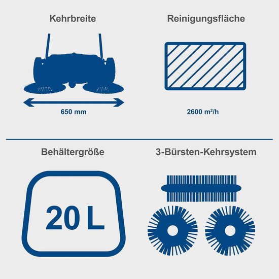 Veegmachine - Handveger - Opritten Reinigen - 3 Borstel Systeem - 65 cm Veegbreedte - Grijs — afbeelding 3