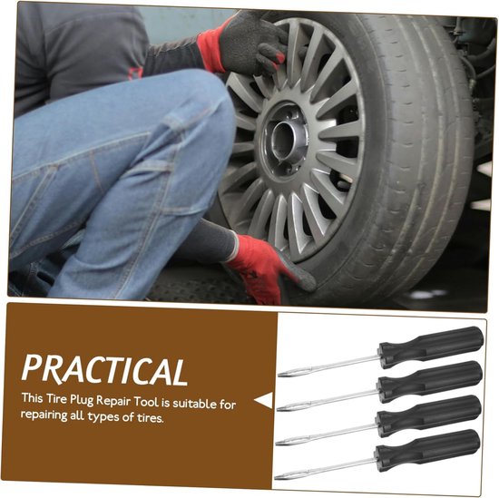 Reparatieset Banden - Lekke Banden - Onderweg Repareren - T-greep Ontwerp - 15.5cm Lengte - Zilverkleurig van Merkloos — afbeelding 4