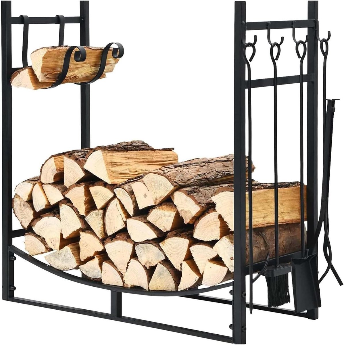 Houtrek Set - Brandhout Opslag - Haard Onderhoud - Inclusief Gereedschap - 76 cm Hoog - Zwart