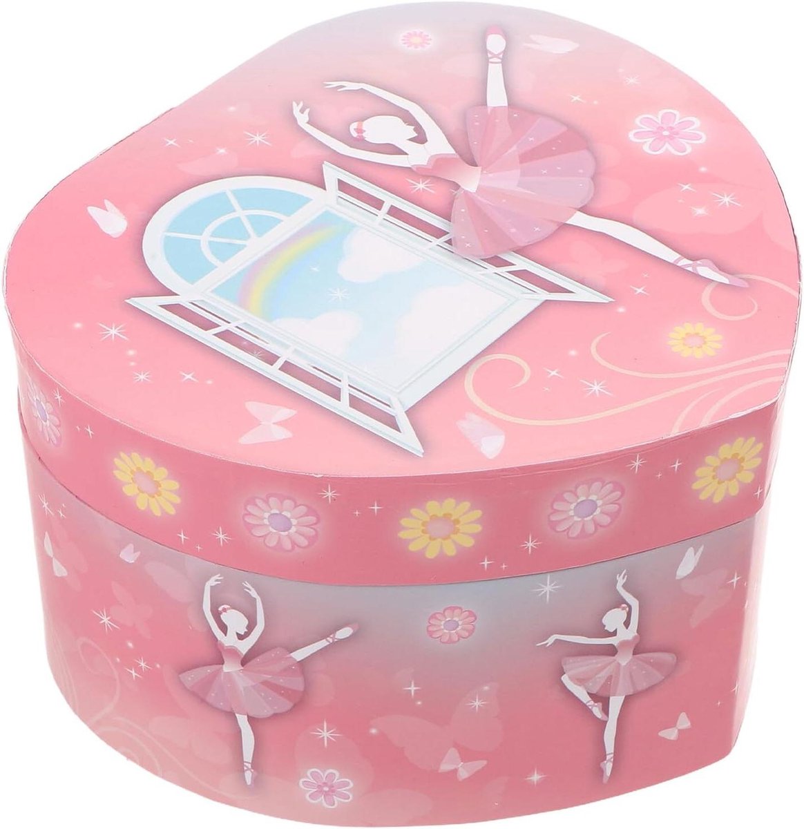 Muziekdoos Hartvorm - Sieradendoosje Meisjes - Ballet Herinnering - Dansende Ballerina - 14.5 cm - Roze