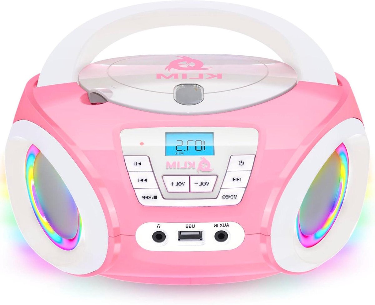 Draagbare CD-speler - Muziekspeler Kinderen - Muziek Luisteren - Met RGB-lichten - 107 Kilogram - Roze
