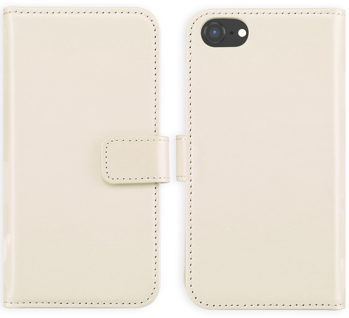 Selencia Hoesje - Geschikt voor Apple iPhone SE (2022) / SE (2020) / 8 / 7 - Echt Lederen Bookcase - Greige