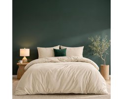 Twinzen dekbedovertrek 260x240 cm met 2 kussenslopen 50x80 cm, beige - 240 x 260 cm beddengoedset voor volwassenen van microvezel - Oeko-Tex