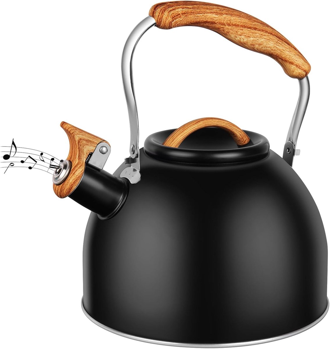 JeiibrZui Roestvrijstalen Fluitketel - 3 Liter Capaciteit - Met Houten Handvat - Geschikt Voor Alle Kookplaten Inclusie Inductie - Ideaal Voor Thee En Koffie Bereiding