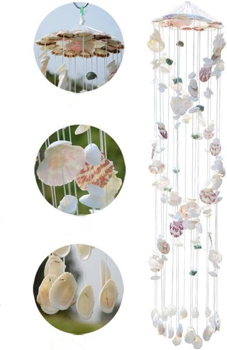 JeiibrZui Natuurlijk Handgemaakt Schelp Windspel - 80 Cm Hengelhoogte - Kleurrijke Spiralen Voor Binnen En Buiten - Sfeervolle Tuindecoratie Met Beruhigende Klank
