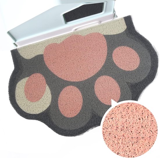 Schattige Kattenbak Mat 24”x16” - Kattengrind Opvangmat - Zacht Voor Kattenpootjes - Eenvoudig Reinigen - Antislip - Huisdieraccessoire - Grijs Roze