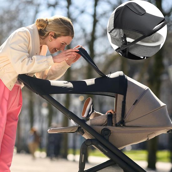 Universeel zonnescherm voor kinderwagens - zonbescherming voor kinderwagen, Past op 98% van de kinderwagens - UV-bescherming - Meerdere bevestigingsopties - regenbestendige accessoires - Zwart - Cyslmuk® van Universeel — afbeelding 4