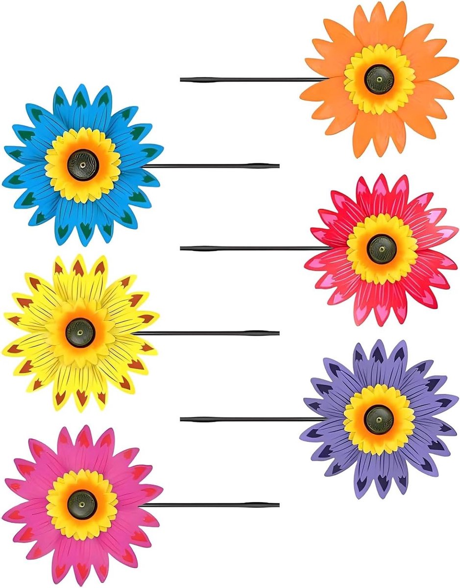 Bloemen Windspinner - Tuin Windmolen - Tuin Decoratie - Zonnebloem Design - 6 stuks - Multicolor