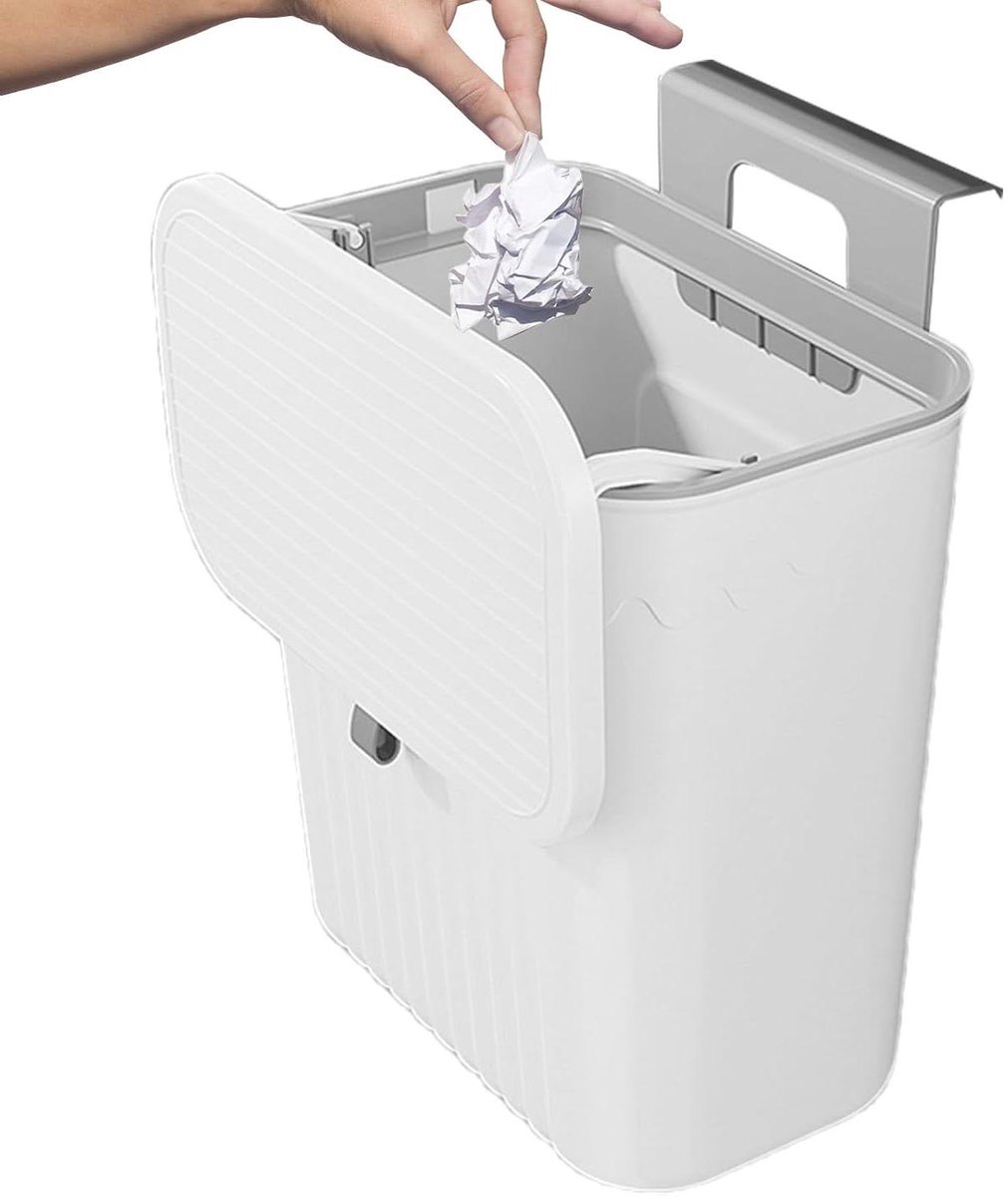 Prullenbak Keuken - Afvalemmer Wandmodel - Ruimte Besparen - Met Deksel - 27 x 13 x 29 cm - Wit