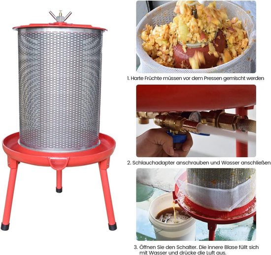 Hydropers Pers - Fruitpers Wijnpers - Sap Maken - Roestvrijstalen Mand - 20 Liter - Zilver — afbeelding 4