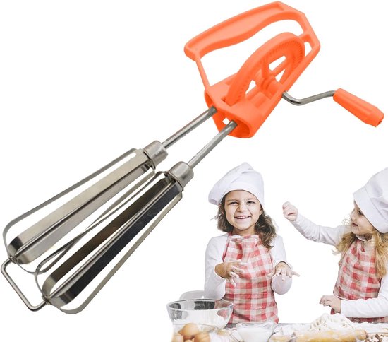 Handmatige Eierklopper - Keukenmixer Handslingermixer - Beslag Roeren - Dubbele Mengkoppen - 25 cm - Oranje van Merkloos — afbeelding 5