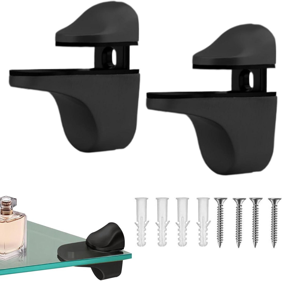 Plankbeugels - Wandsteunen Klembeugel - Planken Ophangen - Zware Items Ondersteunen - 10.4 x 7.1 x 3.5 cm - Zwart