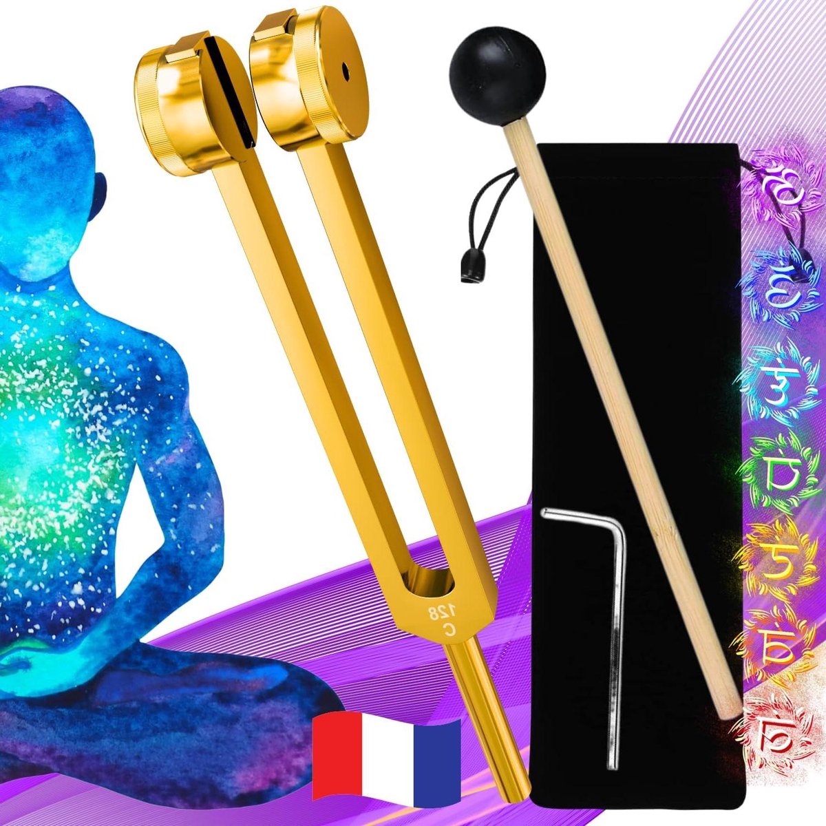 Therapeutische Stemvork - Stemvork 128Hz - Geluidstherapie - Goudkleurig Aluminium - 140 g - Goudkleurig