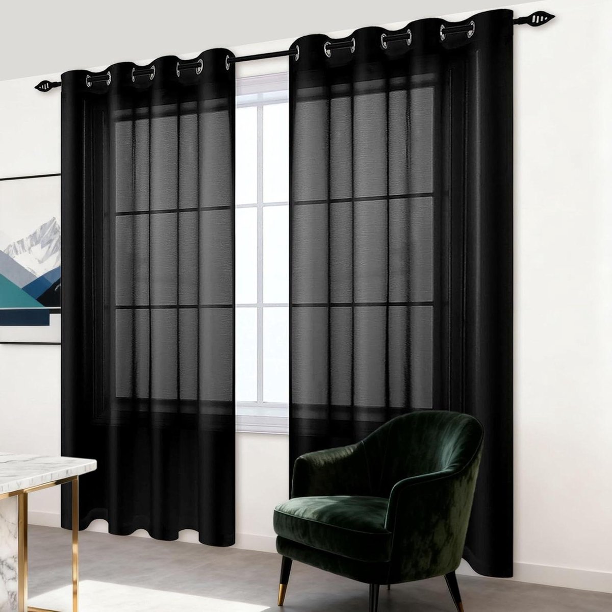 Voile Gordijn - Vitrage Raamgordijn - Woonkamer Decoratie - Licht Filterend - 600 x 235 cm - Zwart