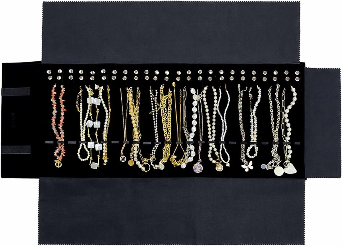 Hanger Rol Organizer - Sieraden Rol Tas - Reizen Sieraden - Grote Opslagruimte - 76 x 30 cm - Zwart