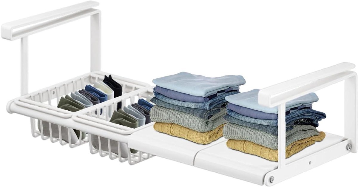 Onder Plank Mand - Kast Organizer - Ruimte Besparen - Intrekbaar Ontwerp - 26B x 8.5H cm - Wit