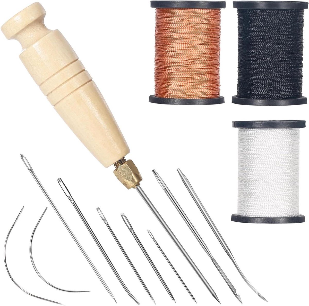 Naaiset met Draad - Reparatieset Naaien - Kleding Repareren - Extra Sterke Naalden - 3 Spoelen 80m - Zwart Wit Bruin