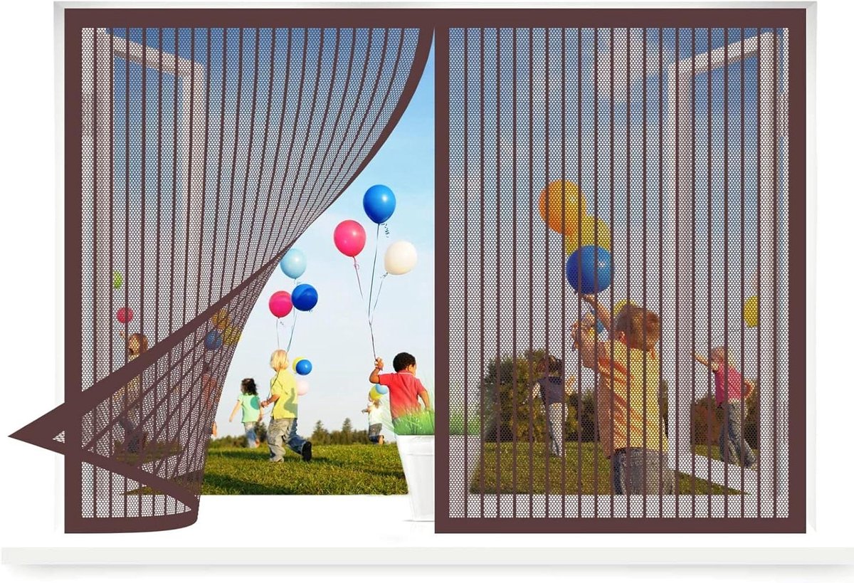 Horizontaal Hor - Muggengaas Raam - Insecten Buiten Houden - Magnetische Bevestiging - 160 x 95 cm - Bruin
