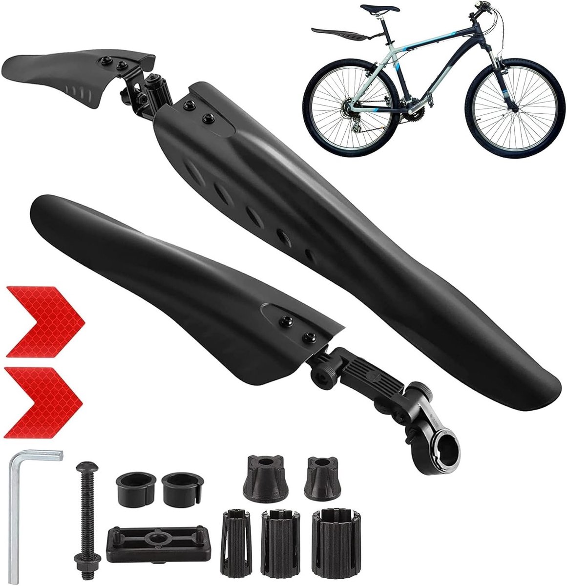 Verstelbare Spatborden voor Mountainbike en Racefiets, 24"-29", Bescherming tegen Modder en Vuil, Reflecterende Strips voor Veiligheid