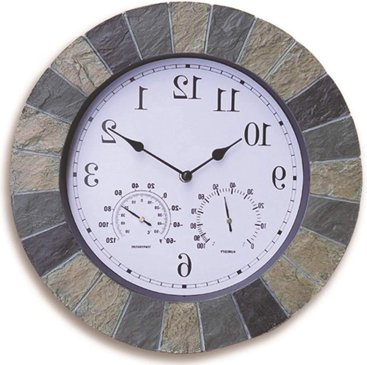 Wandklok Buiten - Tuin Klok - Weer Checken - Inclusief Thermometer - 34 cm - Zwart