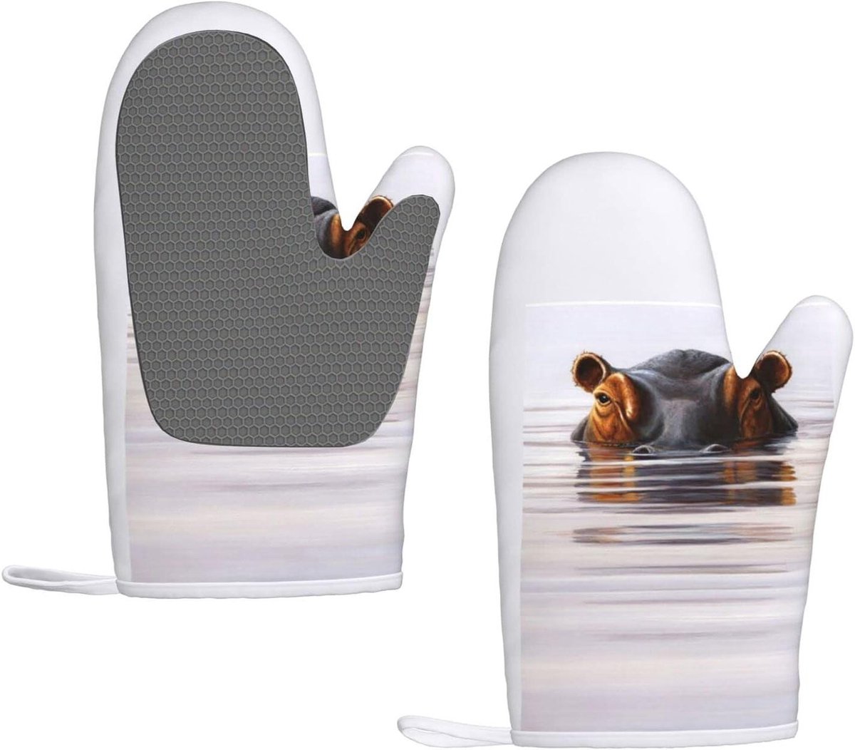 Hippo Print BBQ Handschoenen, Hittebestendige Siliconen Grillen Handschoenen, Keuken Ovenwanten, voor Barbecue, Koken