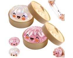 2 Stuks Glitter Dumpling Squishy - Squishys Dumplings Stress Fidget - Bao Broodje Squishy - Sensorische Stressbal Speelgoed Met Stomerij Doos - Mystery Dumpling Squishies Voor Kinderen & Volwassenen（Roze+Wit）