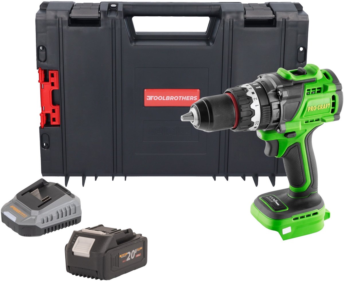 Procraft PA18ProBL-BB accu-klopboormachine 20 V 180 Nm borstelloos + 1x accu 4,0 Ah + oplader + RHINO-gereedschapskoffer