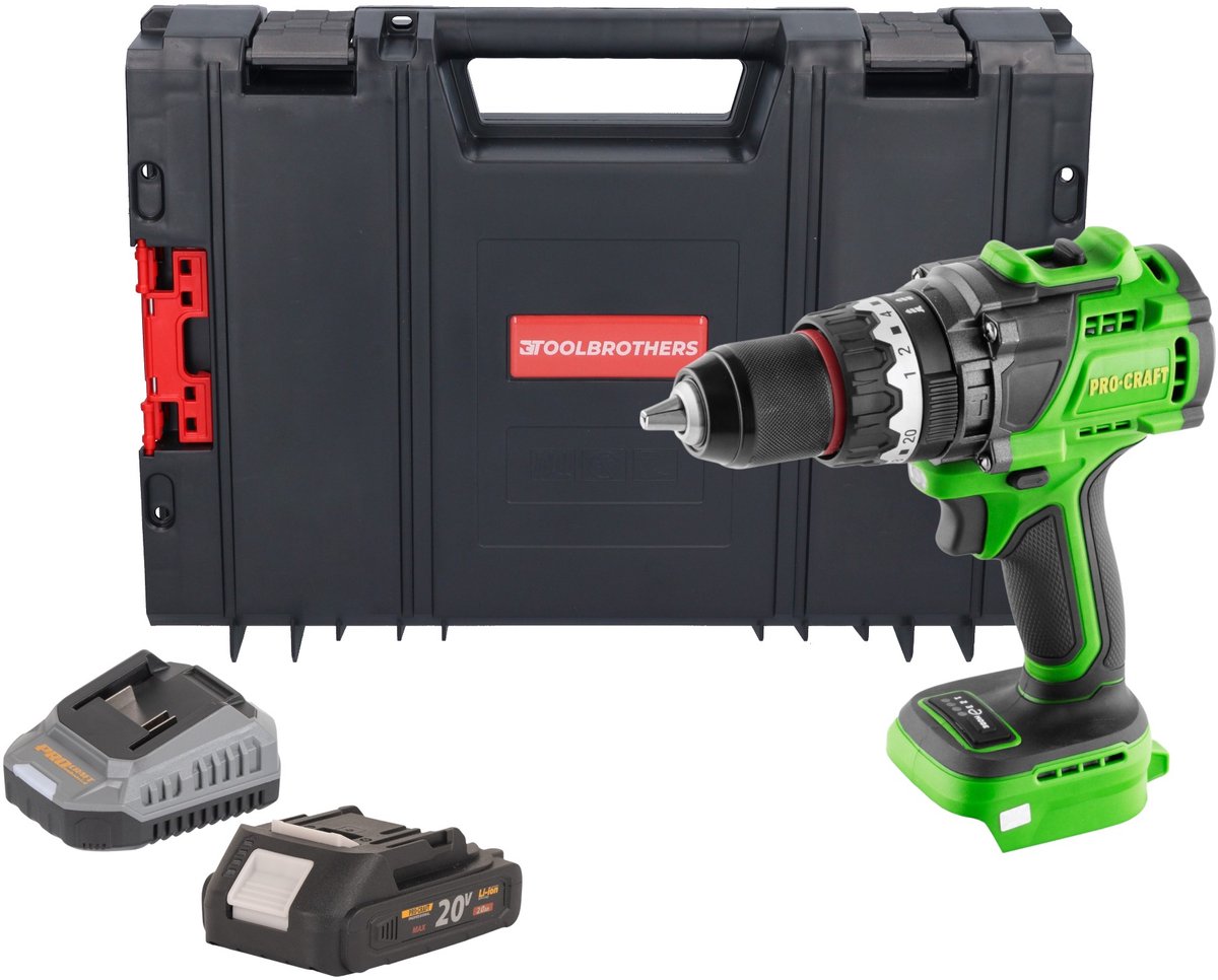 Procraft PA18ProBL-BB accu-klopboormachine 20 V 180 Nm borstelloos + 1x accu 2,0 Ah + oplader + RHINO Toolcase
