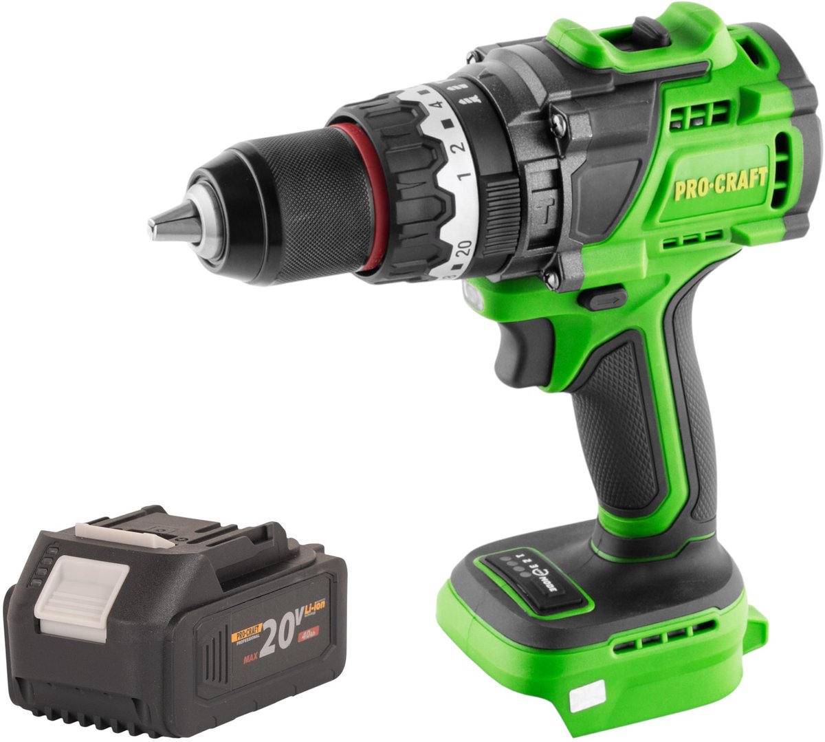 Procraft PA18ProBL-BB accu-klopboormachine 20 V 180 Nm borstelloos + 1x accu 4,0 Ah - zonder oplader