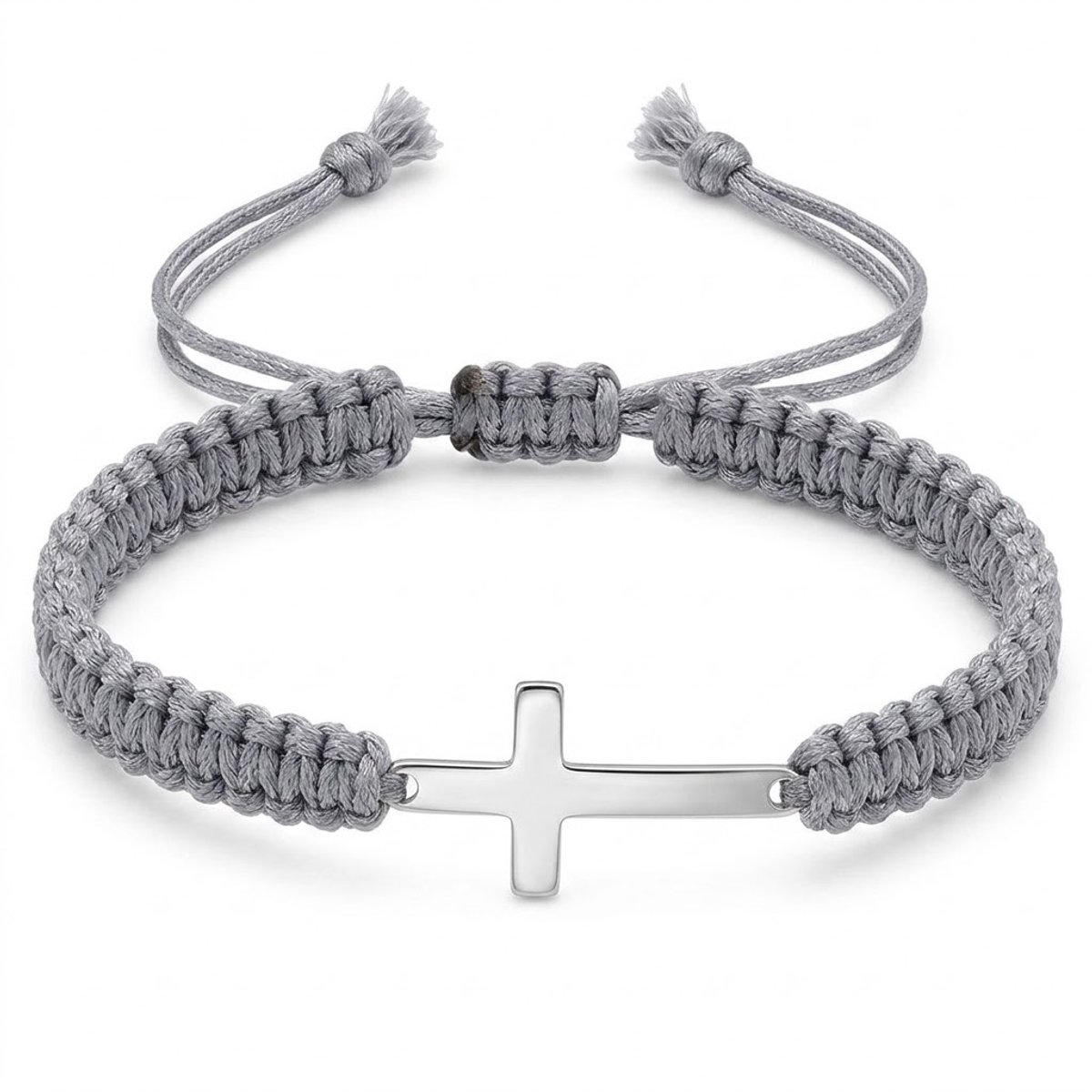 Verstelbare Armband Grijs met Zilverkleurig Kruis – Minimalistisch & Spiritueel Design voor heren en dames