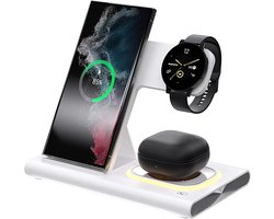 3-in-1 draadloze oplader voor Samsung laadstation Android smartphone meerdere apparaten LED-licht inklapbare dock oplader standaard geschikt voor Samsung Galaxy S25 S24 S23 S22 Note 20 Watch 8/7/6 oordopjes