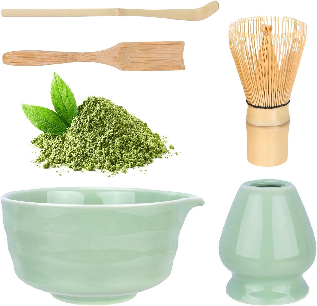 Matcha Set - 5-Delig - Matcha Klopper - Matcha Accessoires - Matcha Kom - Groen