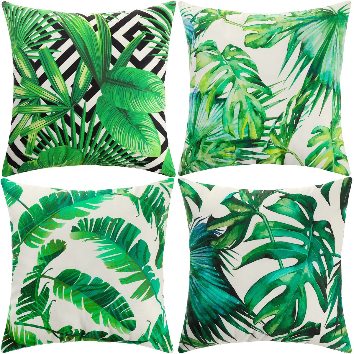 Allecto - Kussenhoezen - Fluwelen Kussenslopen - Decoratieve Kussens - Groen Blad - 4 Pack Kussenslopen - Geschikt voor Bank en Auto - 45x45cm