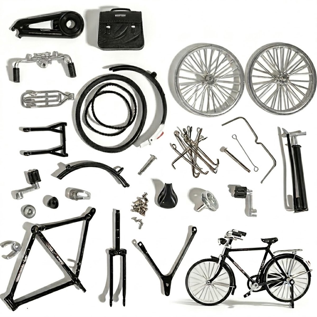 Zwart fiets bouwpakket knutsel pakket model fiets DIY set voor kinderen en volwassenen – gedetailleerde miniatuur fiets met losse onderdelen en montage set verzamelobject