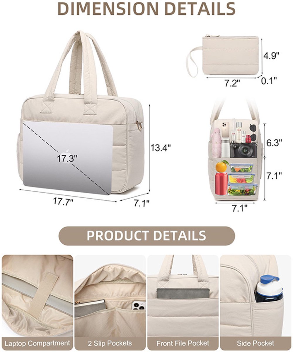 lunchtas dames voor werk – Lunchtas – koeltas - Laptoptas – Met geïsoleerd lunchvak – Maaltijdorganizer – Ruime Tote Bag – Functionele Handtas – 17,3 inch – Beige — cadeau in Cadeau-ideeën - foto 7