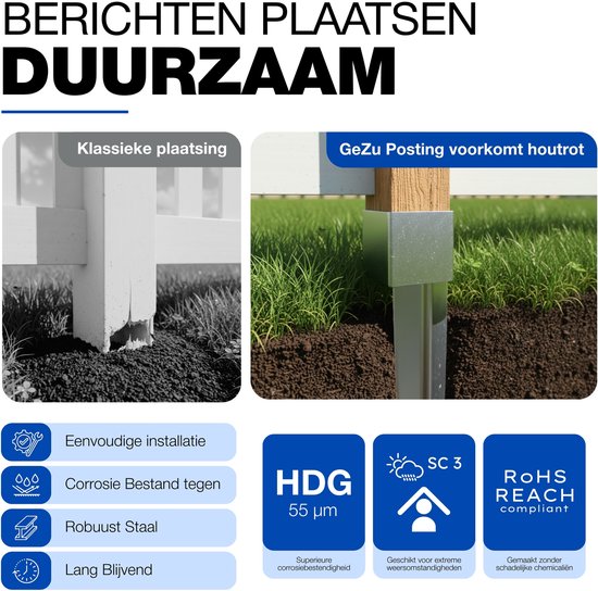GEZU IMPEX Paalhouder met punt Inslaghuls Thermisch verzinkt Set van 4 71 x 71 x 750 mm inslagbodemhuls paalpunten paalpunthouder