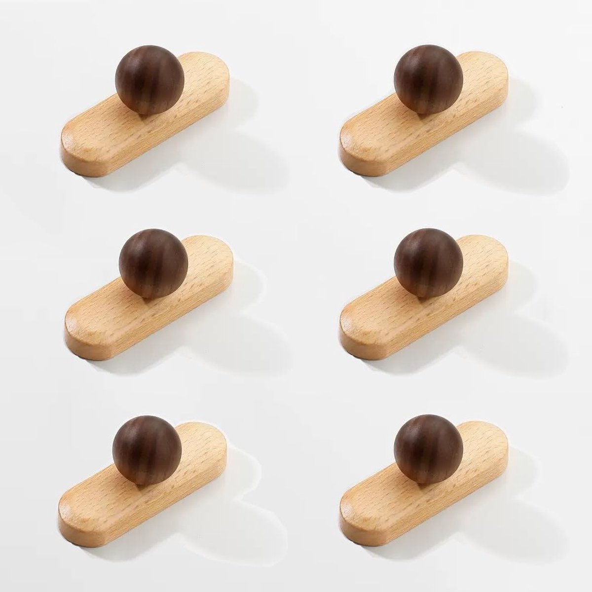 Set van 6 Houten Kastknoppen, Ronde Ladeknoppen voor Keuken en Meubels, Modern Design en Eenvoudige Installatie