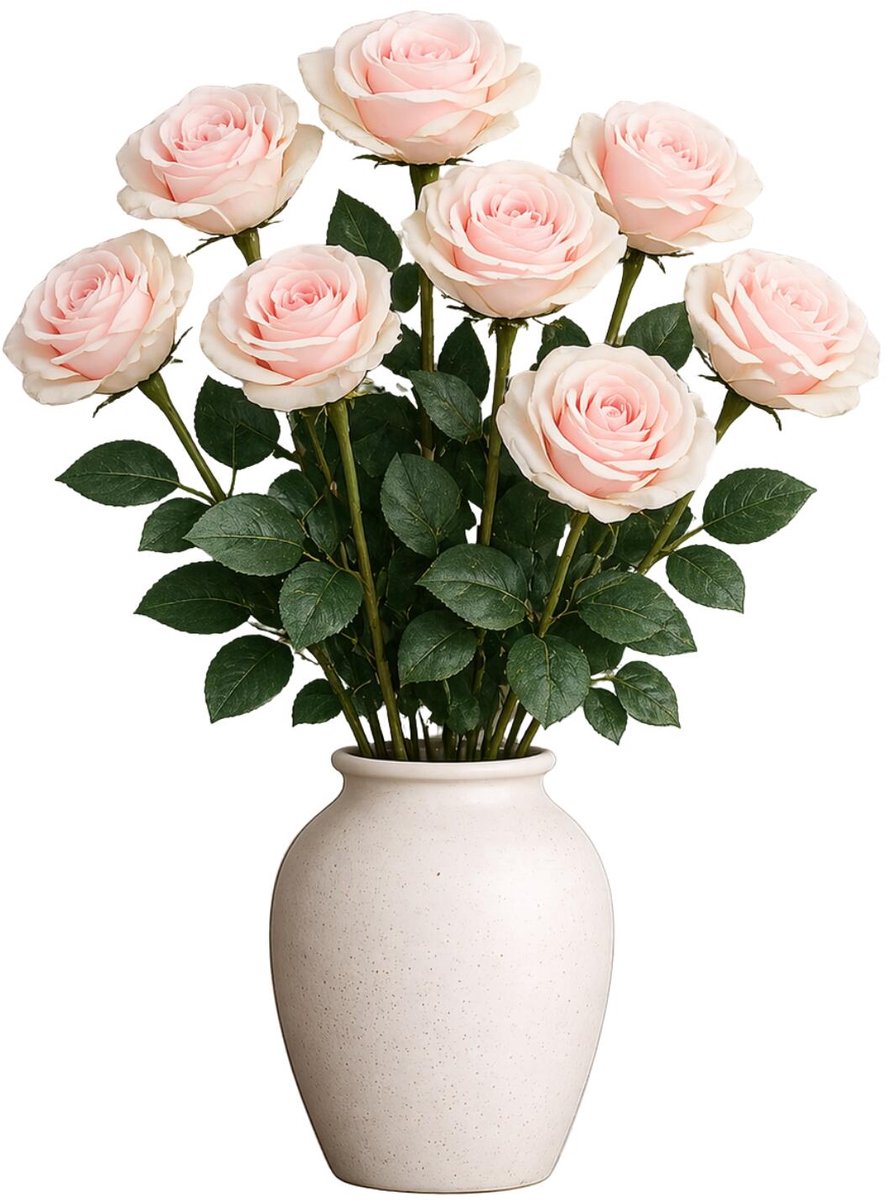 Mica Decorations Kunstbloem Roos Valentine - 8x - H59 cm - lichtroze - kunststof - stelen kunstbloemen - boeket - rozen bloemetjes - Valentijnsdag