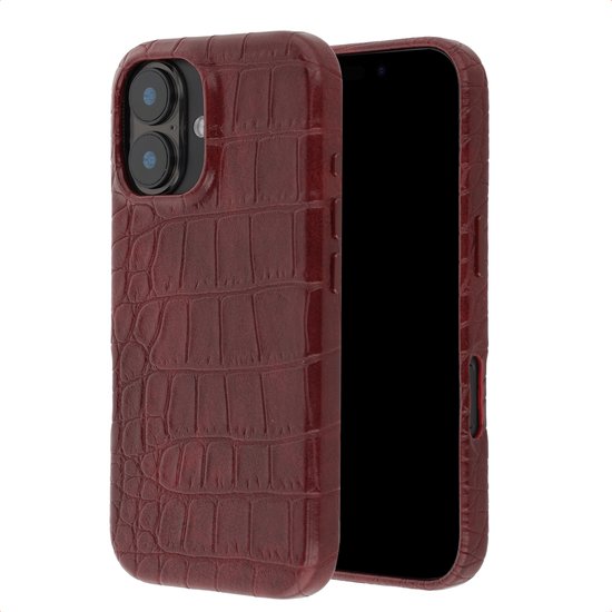 Cover arrière bordeaux croco pour iPhone 12, avec découpe pour double appareil photo.