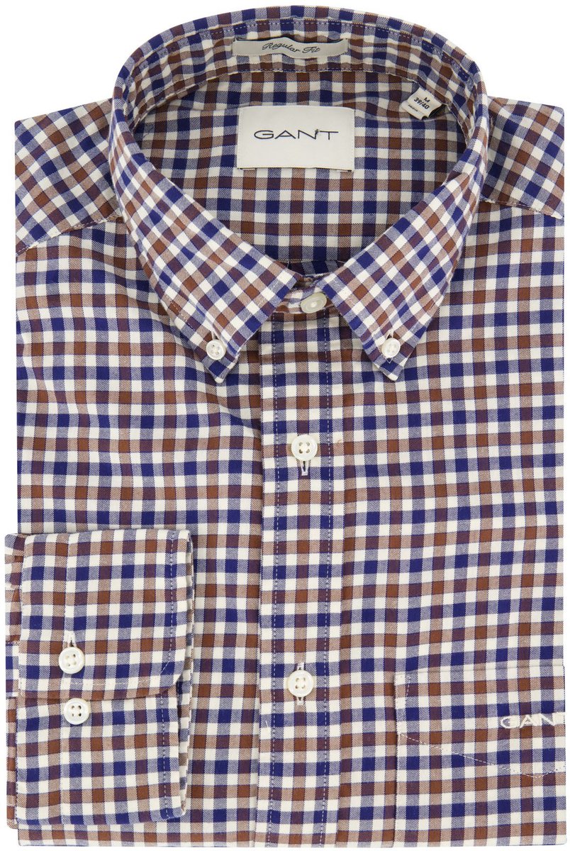 Gant overhemd bruin geruit katoen button-down collar