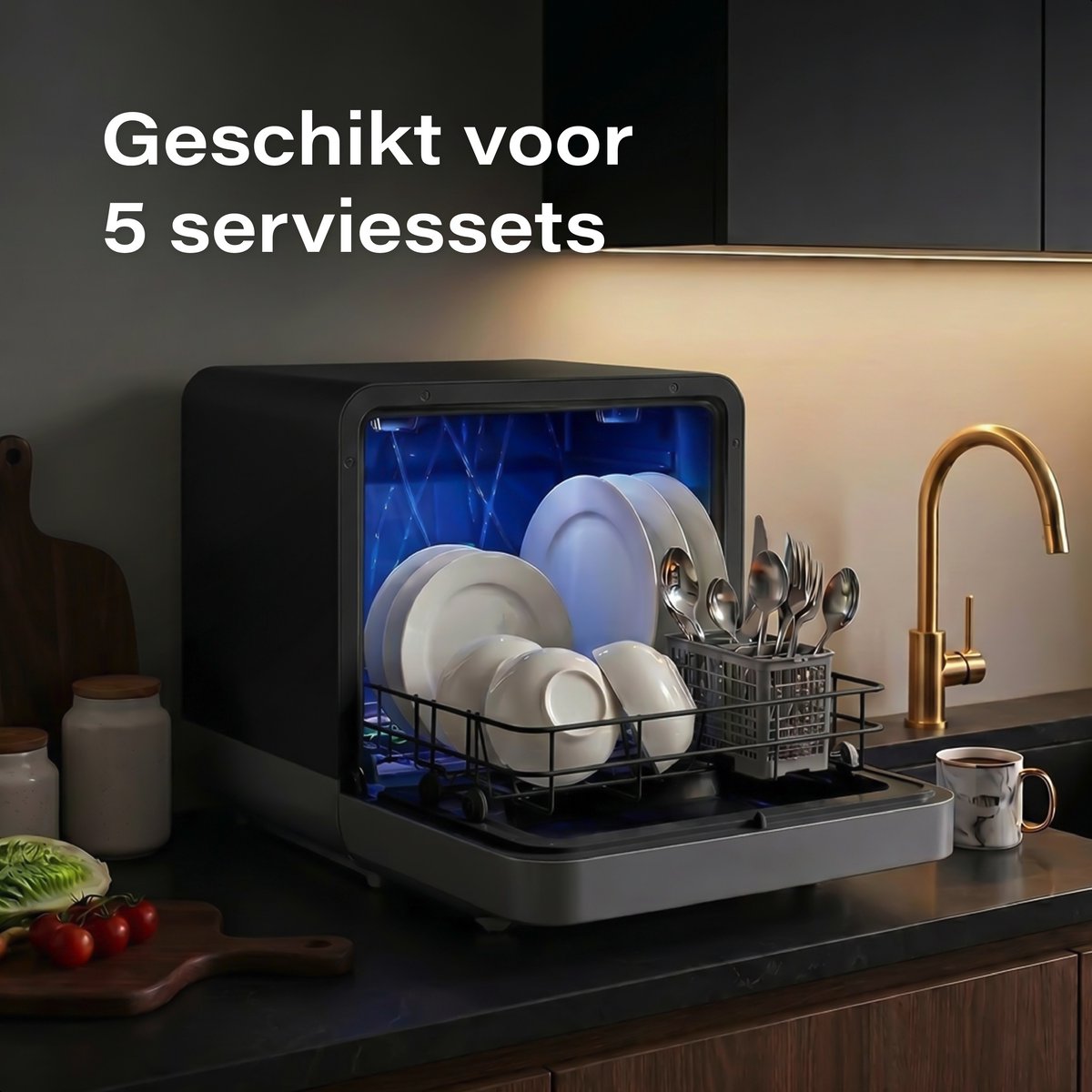 Skoov Mini Vaatwasser met waterreservoir PRO - 3 couverts - 6 wasprogramma's - Kleine smalle vrijstaande afwasmachine - Camping - Zwart — afbeelding 6